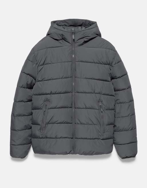 Pull&Bear pufferjacka med huva i mörkgrått, 6 av 7