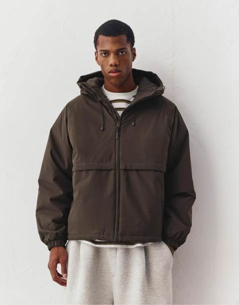 Pull&Bear – Pufferjacke in Schokobraun mit hohem Kragen - view 1