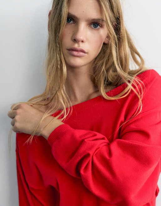 Pull&Bear pull à col bateau rayé rouge, 3 de 7