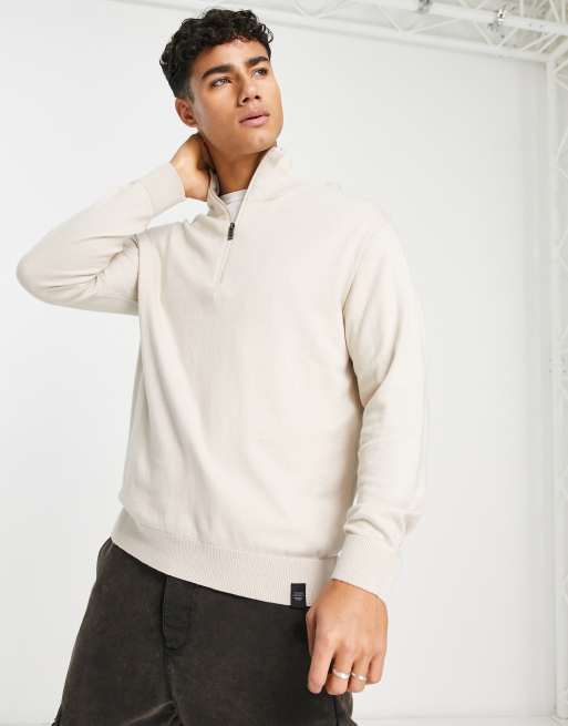 Pull FC Barcelone 1899 Rétro - Demi-zippé, Couleur écru - Coton, Lavable Machine - Collection Copa