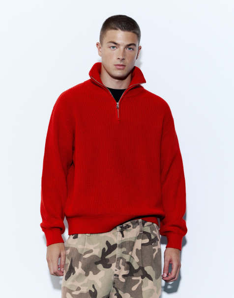 Pull&Bear pull à demi-zip rouge - view 1