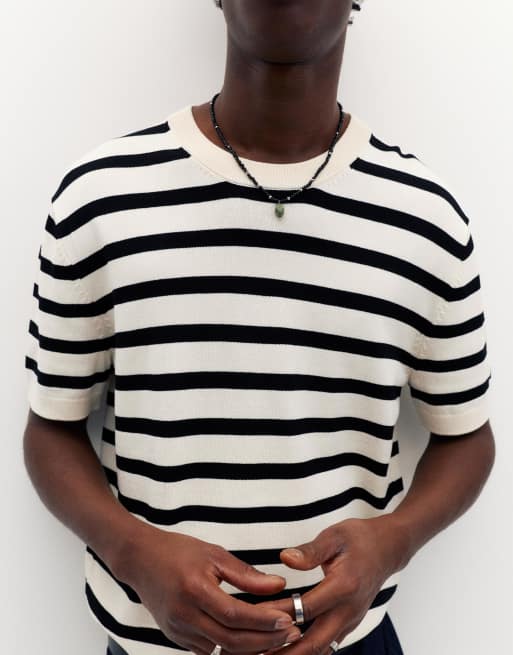Pull&Bear - Pull à manches courtes - Blanc/noir, 3 de 4