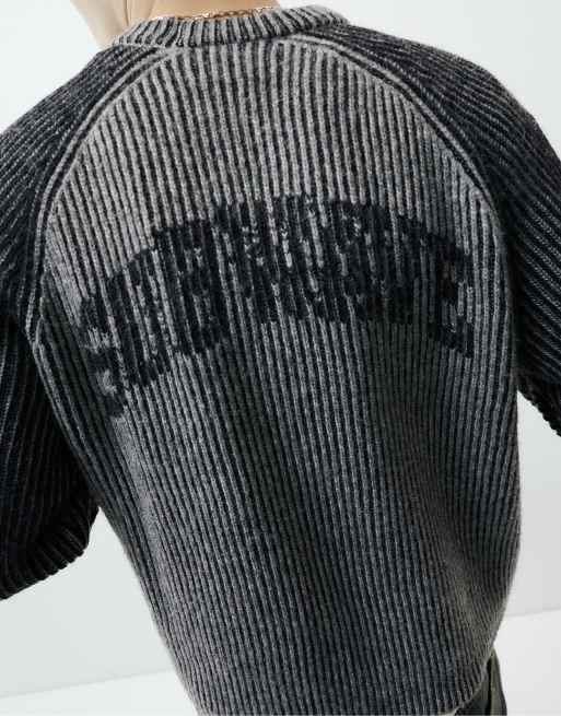 Pull&Bear pull à manches raglan côtelé en anthracite foncé, 5 de 7