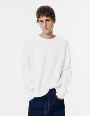 Pull & Bear - Pull à points brioche - Blanc cassé