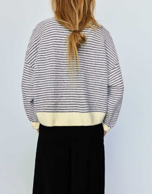 Pull&Bear pull à rayures avec col contrasté gris, 2 de 7