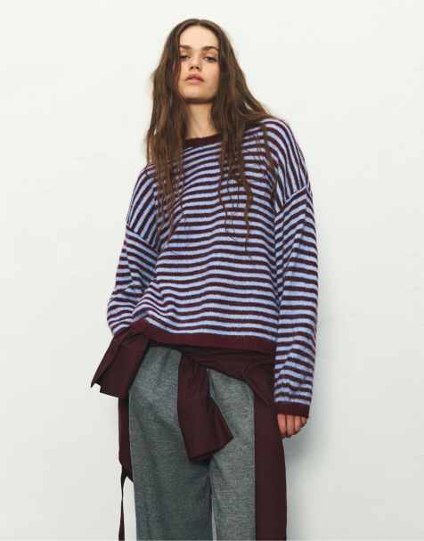 Pull&Bear - Pull à rayures - Bordeaux - view 1