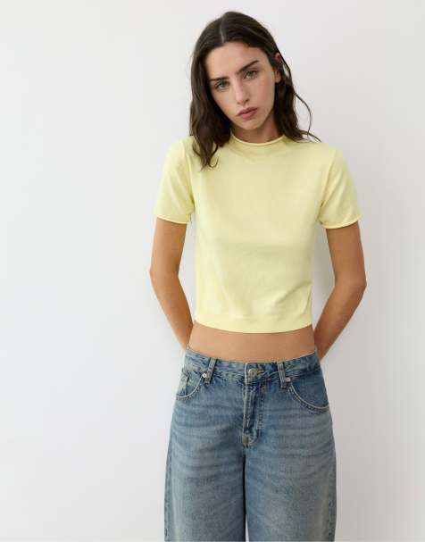 Pull&Bear pull ajusté à manches courtes jaune - view 1