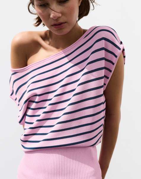 Pull&Bear - Pull asymétrique à manches courtes - Rose - view 1