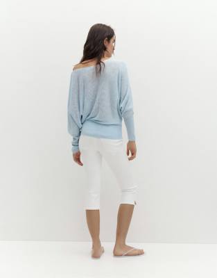 Pull & Bear - Pull asymétrique en maille fine - Bleu pâle L