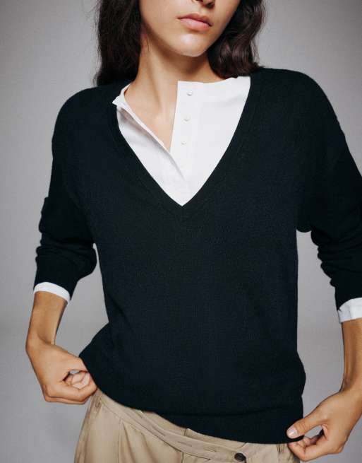 Pull&Bear pull Basic col V noir, 3 de 7