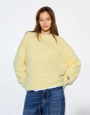 Pull & Bear - Pull basique à col rond - Jaune clair