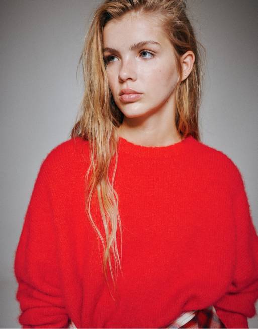 Pull&Bear pull basique en maille rouge en laine, 5 de 7
