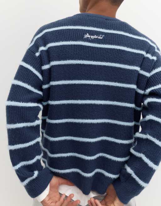 Pull&Bear pull brodé à rayures bleu marine, 2 de 7