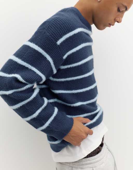 Pull&Bear pull brodé à rayures bleu marine, 3 de 7