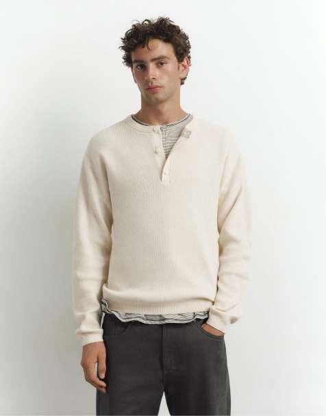 Pull&Bear pull col Henley blanc - view 1