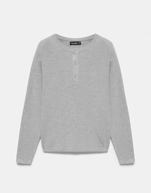 Pull&Bear pull col Henley gris chiné, 4 de 6