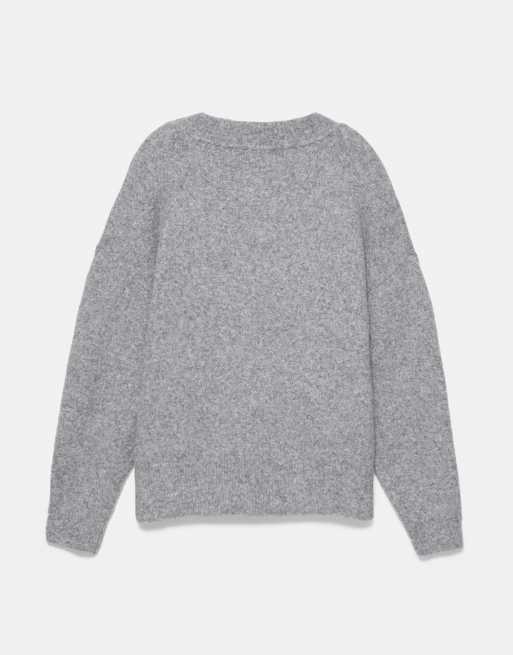 Pull&Bear pull col V coupe carrée gris chiné en laine, 7 de 7
