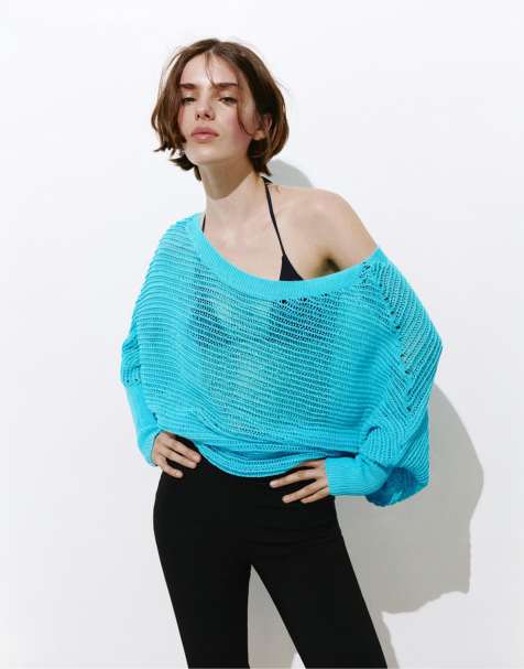Pull&Bear - Pull côtelé à découpe - Turquoise - view 1