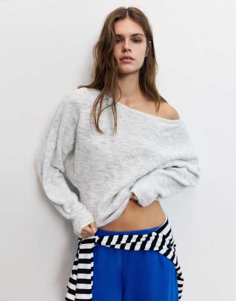 Pull&Bear pull coupe regular à encolure bateau en gris pâle - view 1