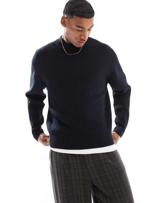 Pull&Bear - Pull en maille à côtes anglaises - Noir 
