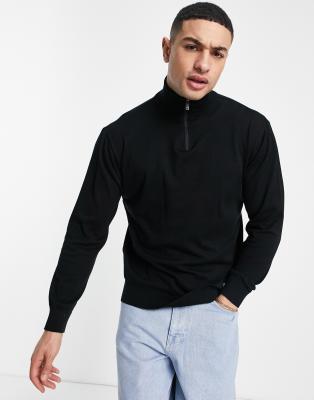 Pull&Bear - Pull en maille à encolure zippée - Noir