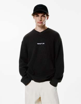 Pull en maille  slogan brod - Pull & bear - Modalova