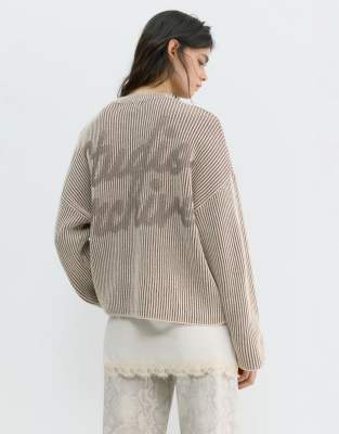 Pull & Bear - Pull en maille contrastante - Taupe-Gris