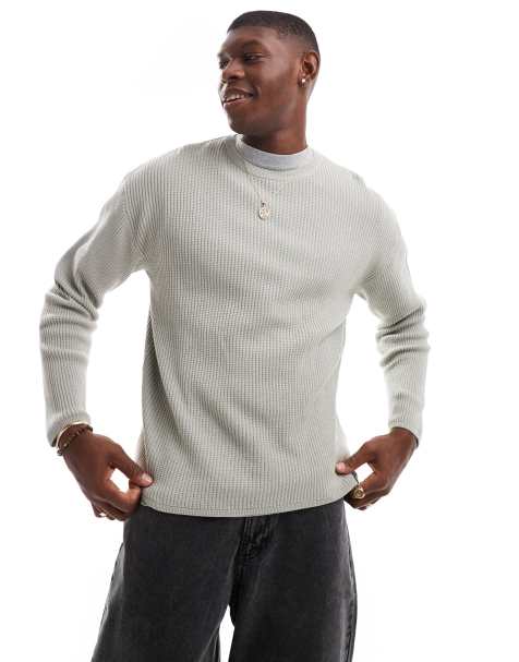 Pull&bear - Pull en maille côtelée - Bleu clair - view 1