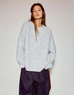 Pull & Bear - Pull en maille envers - Gris chiné