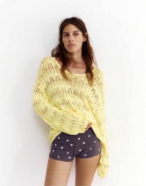 Pull&Bear - Pull en maille fluide à découpes - Jaune - view 1