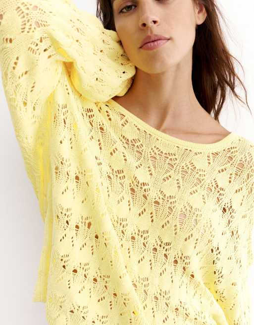 Pull&Bear - Pull en maille fluide à découpes - Jaune, 3 de 7