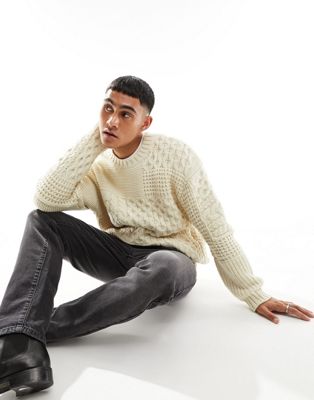 Pull&Bear texture front knit jumper in ecru - ASOS Price Checker