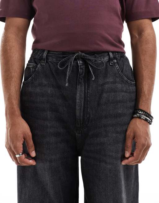 Pull&Bear pull on baggy jeans in black