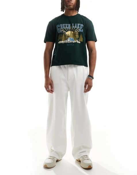 Pull&Bear pull on baggy jeans in ecru - view 1