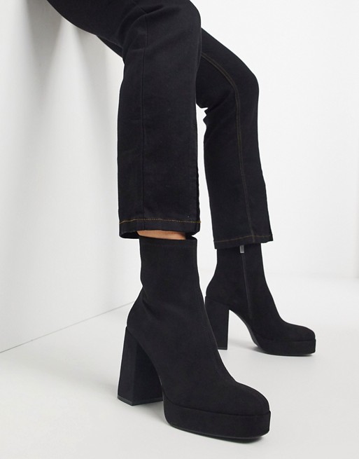 Pull&Bear pull on faux suede platform boots in black