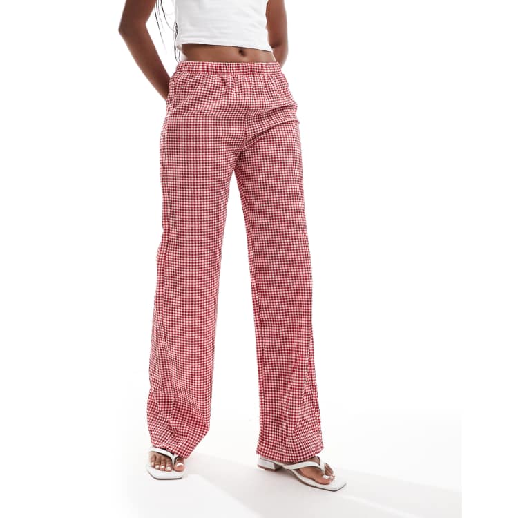Pull&Bear pull on gingham check pants in red | ASOS