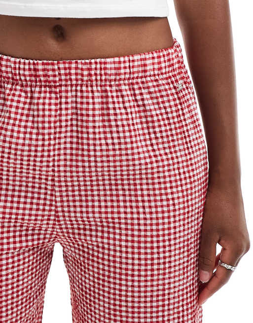 Pull&Bear pull on gingham check pants in red | ASOS