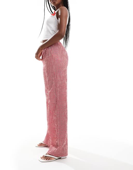 Pull&Bear pull on gingham check pants in red | ASOS