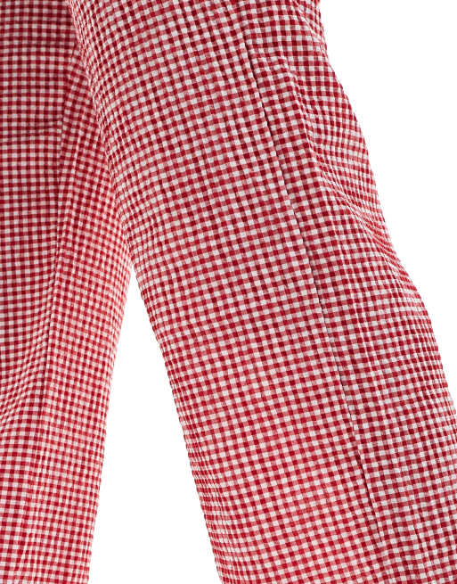 Pull&Bear pull on gingham check pants in red | ASOS
