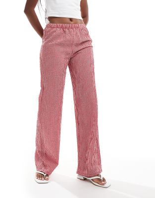 Pull&Bear Pull&Bear pull on gingham check trousers in red