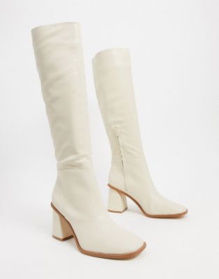 Pull&Bear pull on knee boots in cream