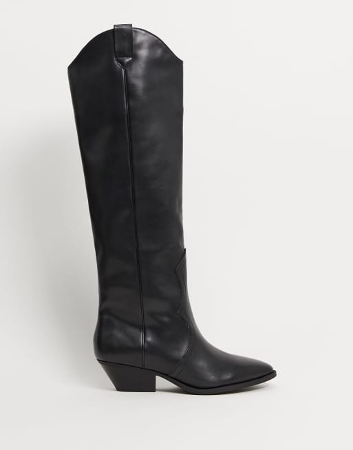 Pull&Bear pull on western knee high boots in black | ASOS