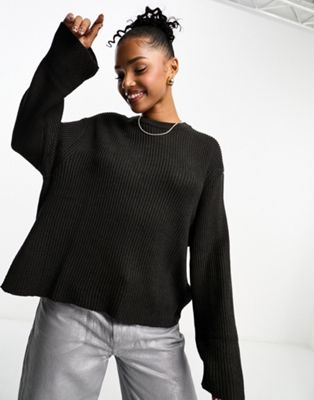 Pull&Bear oversized knitted jumper in charcoal - ASOS Price Checker