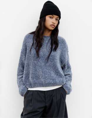 Pull & Bear - Pull oversize en maille chenille - Bleu