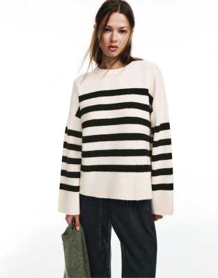 Pull & Bear - Pull rayé - Beige-Neutre