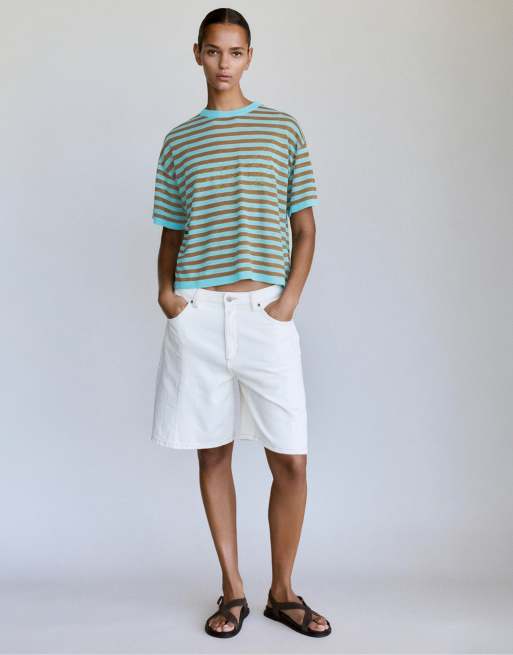 Pull&Bear - Pull rayé en maille fine - Turquoise, 4 de 7