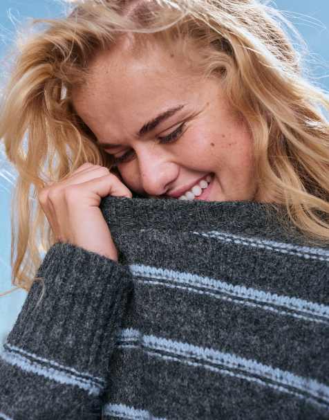 Pull&Bear pull rayé gris foncé - view 1