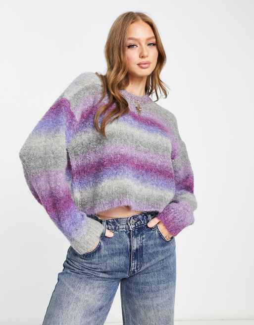 Pull&Bear - Pull rayé ras de cou d'inspiration vintage - Violet
