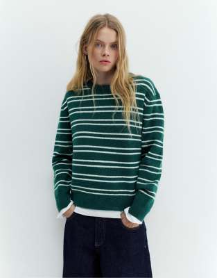 Pull & Bear - Pull rayé - Vert bouteille