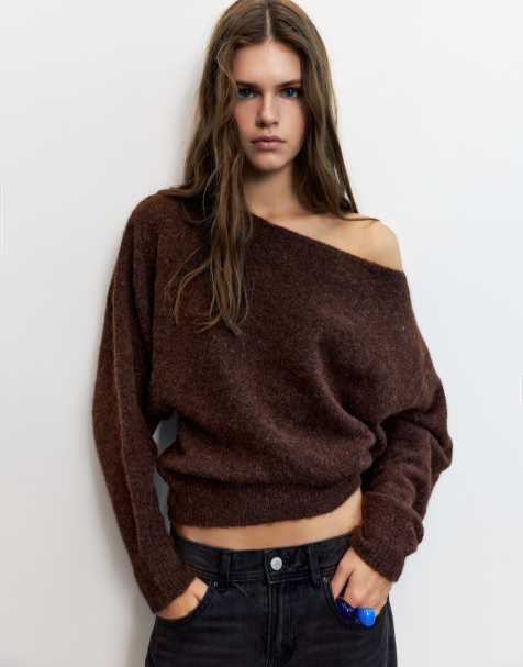 Pull&Bear pull regular fit à encolure bateau marron - view 1